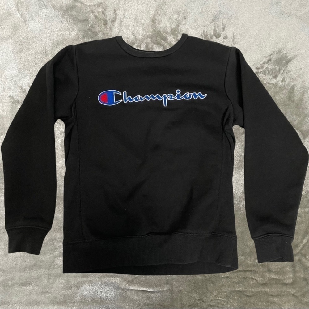 Champion Youth Small Black Crewneck Sweatshirt Embroidered Logo Classic